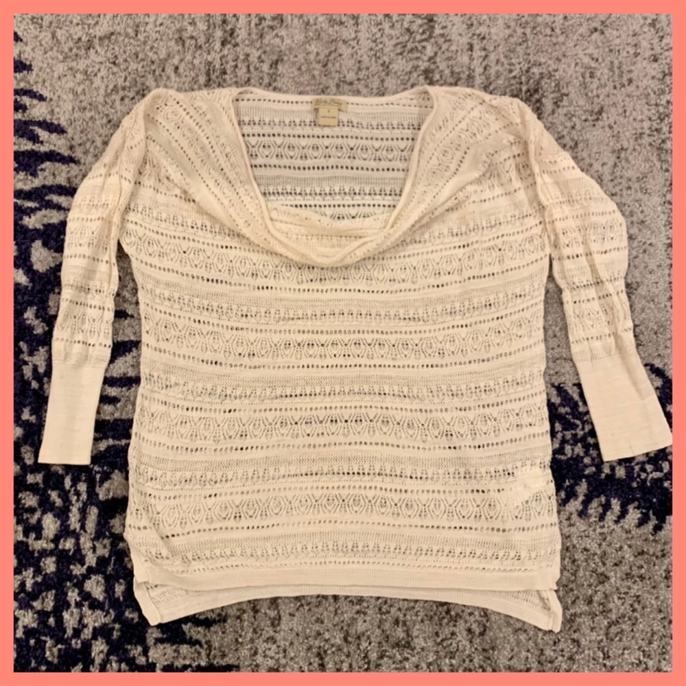 Lucky Brand Lace Knit Cowl Neck Sweater